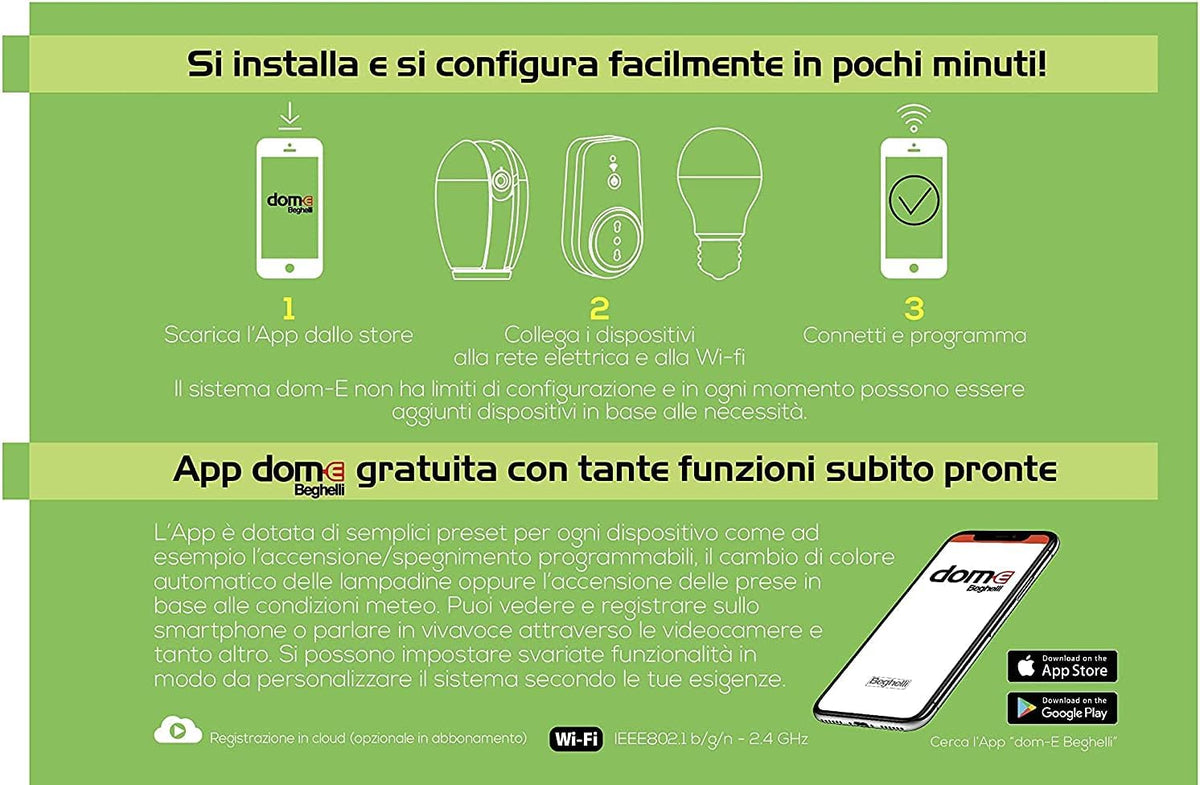 Beghelli - Spatbeschermingsset -e, draadloos alarmsysteem wifi/GSM met anti-verduisteringsbatterij, SOS-knop, compatibel met Alexa en Google Home, bediening via app en spraakassistent, wit