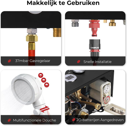 CAMPLUX BW158BC 6 L/min Gas Boiler, Butaan (28-30mbar)/ Propaan (37 mbar), 10 kW, voor Camping, RV, Wassen Paarden
