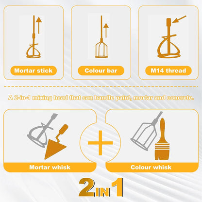 Accuroerapparaat voor verf en beton, compatibel met Dewalt 20 V accu (zonder batterij), borstelloze mortelmixer met 6 snelheden en 2 roerstaafjes, voor het mengen van voedermortel, verf, lijm