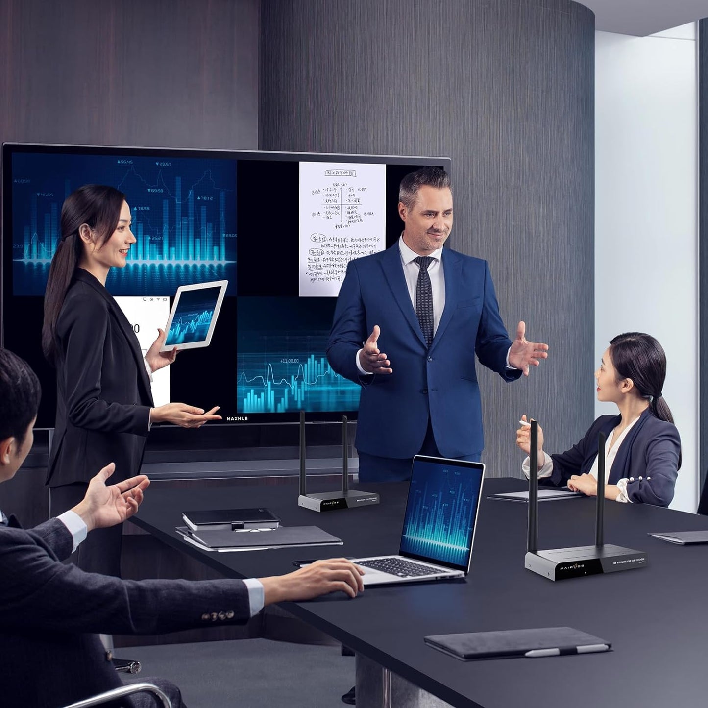 Kabelloser HDMI-Sender und -Empfänger 4K, Plug & Play-Kabelloses HDMI-Kit, KVM, IR-Fernbedienung, HDMI-Loop-Out, 5G-Stream-Video- und Audio-Extender für Laptop, Kamera, TV-Box zu Monitor, Projektor