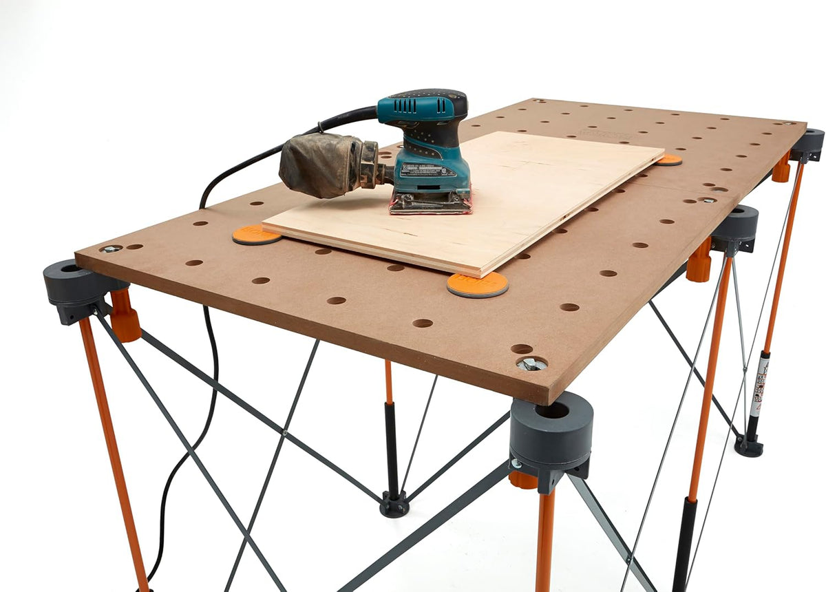 Bora Centipede Werkbank Tafelblad voor Bora Duizendpoot Werkstandaard Zaagpaarden - 24" x 48" - Inclusief Houten Top met 20mm Hondengaten + 6 Quick-Twist Lock Handgrepen voor Draagbare, Tijdelijke