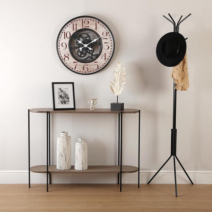 Versa Lizzy Smalle hal of vestibule Entree hal meubilair, Console Tafel, Met bodemplank, Afmetingen (H x B x H) 80 x 25 x 110 cm, Hout en Metaal, Kleur Bruin en zwart