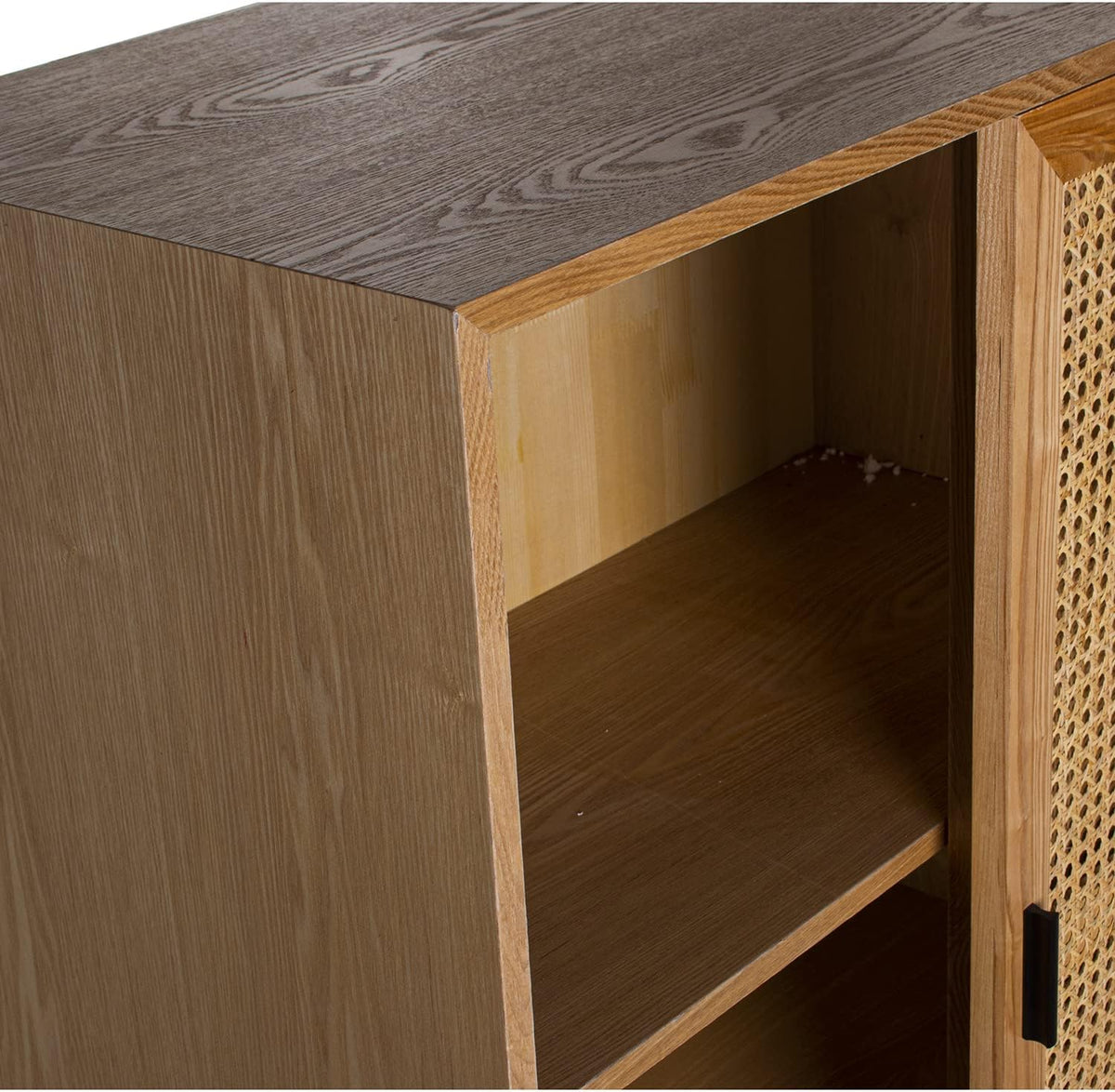DRW Dressoir met 2 schuifdeuren van MDF, wilgentenen en metaal in natuur en zwart, 76 x 40 x 154 cm