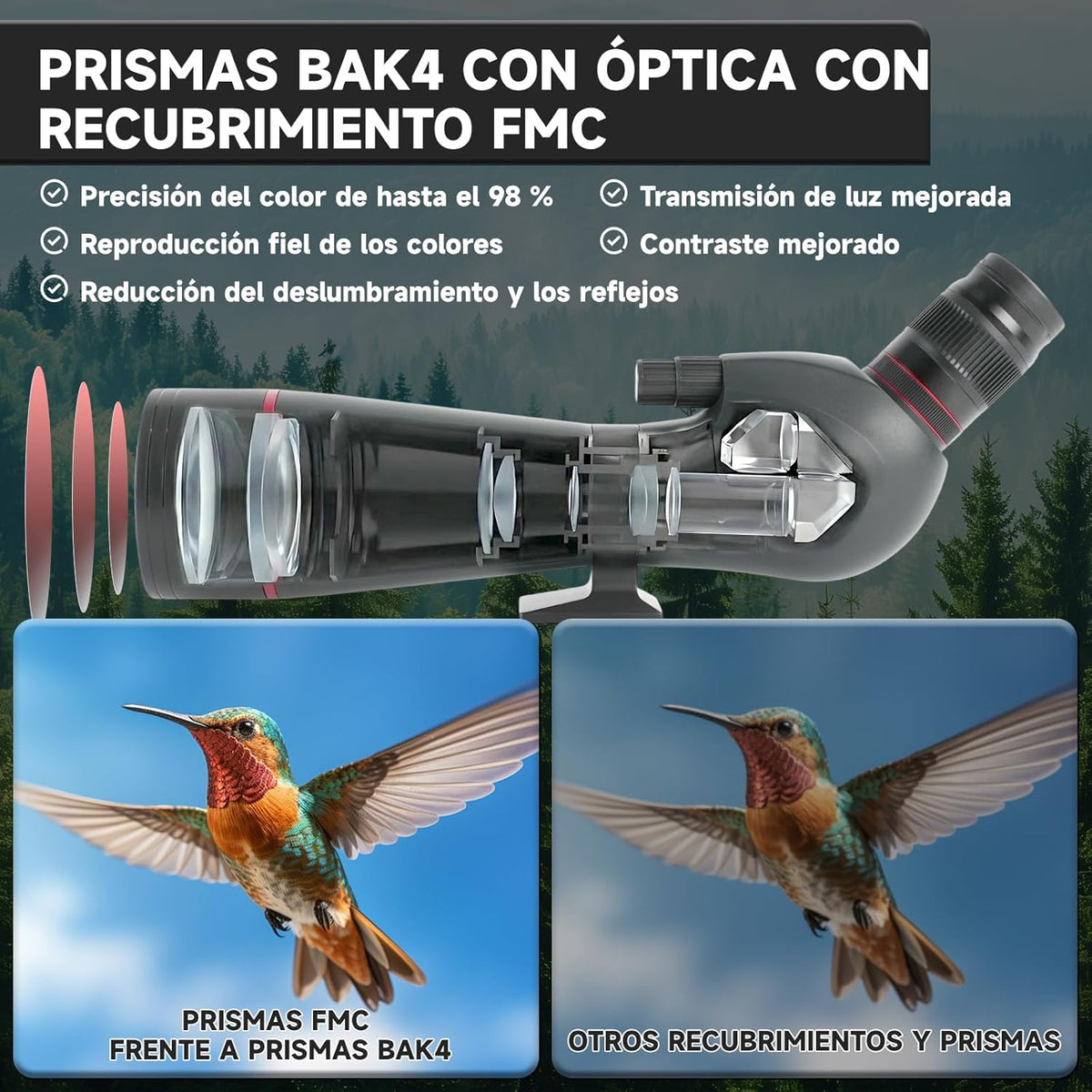 Ultra HD 20-60 x 82 telescoop, FMC-lens, BAK4-prisma, IPX7 waterdicht, met statief, tas en adapter, voor vogels spotten, wilde dieren observeren en schietoefeningen