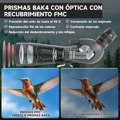 Ultra HD 20-60 x 82 telescoop, FMC-lens, BAK4-prisma, IPX7 waterdicht, met statief, tas en adapter, voor vogels spotten, wilde dieren observeren en schietoefeningen