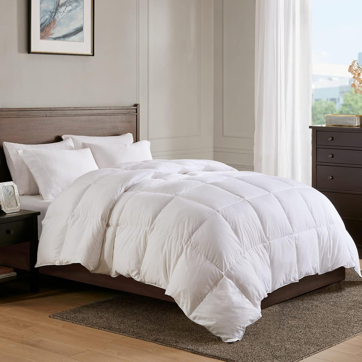 APSMILE Dekbed met ganzenveren voor alle seizoenen King Size - ultrazacht 750 Fill-Power Hotelcollectie dekbedovertrek pluizig medium warm dekbed met hoektabs (106 x 90, wit)