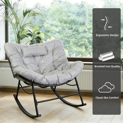 Schommelstoel – Schommelzetel – Relaxstoel – Wipstoel – Lounge Stoel – Extra Groot – Anti-Kantel Design – Waterafstotend Kunstleder – Grijs