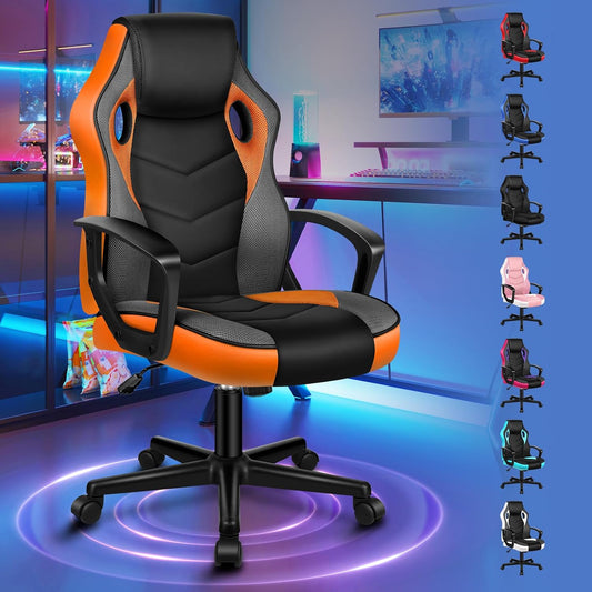 ALFORDSON Gamingstoel, PC-computer racestoel, ergonomische draaibare bureaustoel met wielen, gemaakt van PU-leer en stof, oranje, geschikt voor thuisgebruik