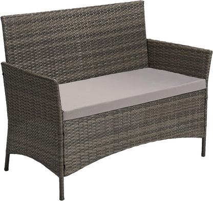 SVITA Brooklyn Garden Furniture Poly Rattan Dining Set Lounge Set Grey - QUORE