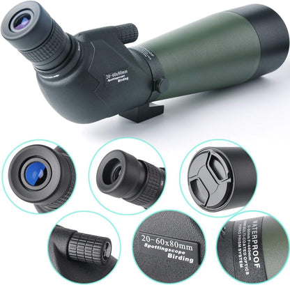 Gosky 20-60 x 80 Porro Prism Spotting Scope - Waterdichte Spotting Scope voor Vogels kijken, Doelschieten, Boogschieten, Outdoor Activiteiten - met statief en Digiscoop Adapter