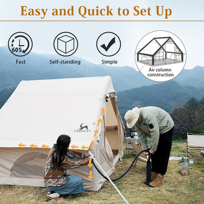 TOMOUNT Opblaasbare tent, 300D waterdicht polyester, familietent voor 4 personen, eenvoudig op te zetten, glampingtent met opbergtas en luchtpomp, campingtent voor outdoor, camping, wandelen, festival