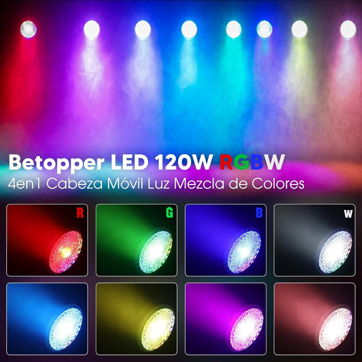 Betopper 120W RGBW LED Moving Head Light Full Color Beam Disco Licht, Pak voor Nachtclub Party Bruiloft (LM120-EU)