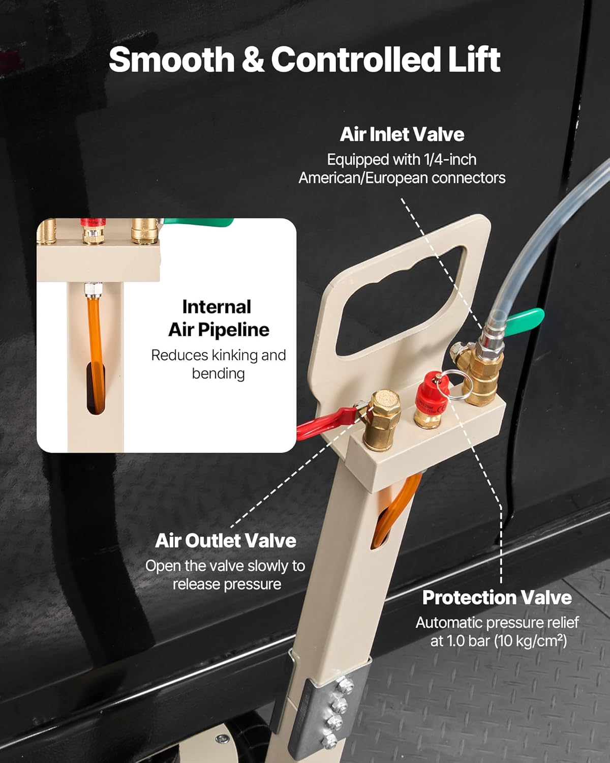 VEVOR Pneumatische garagekrik, 3T pneumatische krik met 6 stalen buizen en verstelbare handgreep, 140-450 mm hefhoogte, snellift, persluchtkrik, luchtkrik voor auto-SUV pickups