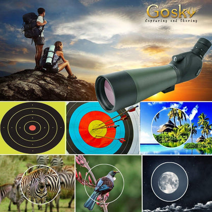 Gosky 20-60 x 80 Porro Prism Spotting Scope - Waterdichte Spotting Scope voor Vogels kijken, Doelschieten, Boogschieten, Outdoor Activiteiten - met statief en Digiscoop Adapter