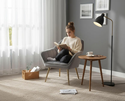 Fluwelen Tub Stoelen – Fauteuils – Fluwelen Stoelen – Relaxstoelen – Zithoeken – Grijs – Set Van 2 – Goudkleurige Metalen Pootjes – Hoog Zitcomfort