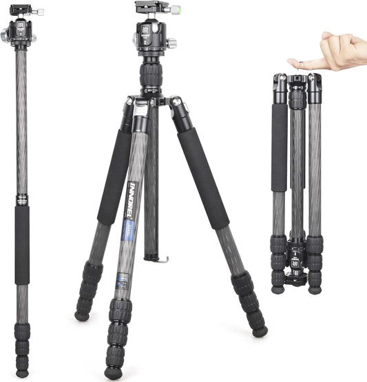 Draagbare 10 Lagen Koolstofvezel Statief - INNOREL RT45C+N36 Professionele Reizen Compact Lichtgewicht Statief Monopod voor DSLR Camera Camcorder met 36 mm Low Center Gravity Ball Head, Load 33lb/15kg