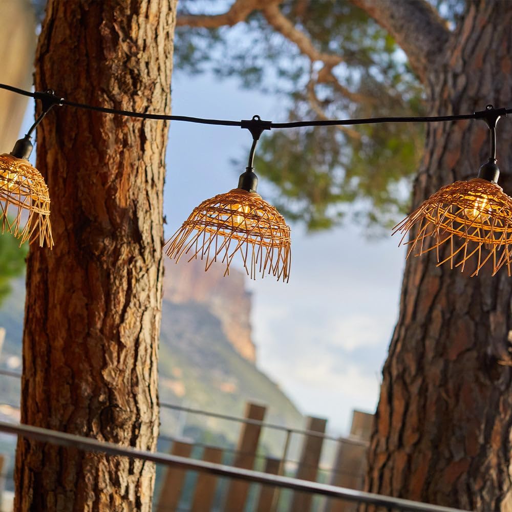 Lichtsnoer voor buiten, aansluitbaar, 10 m, met 20 ledlampen, E27, warmwit, HAWAII LIGHT, bohemien polyrotan lampenkap