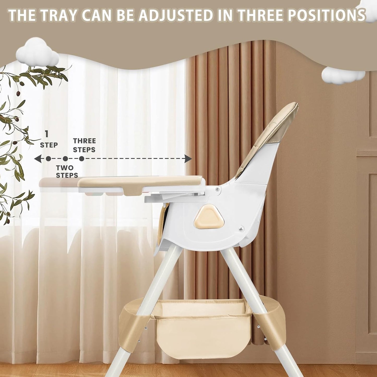 Opvouwbare Kinderstoel - Met Grote Antislipmat en Speelgoedrek - 6 Maanden en zouder - Khaki
