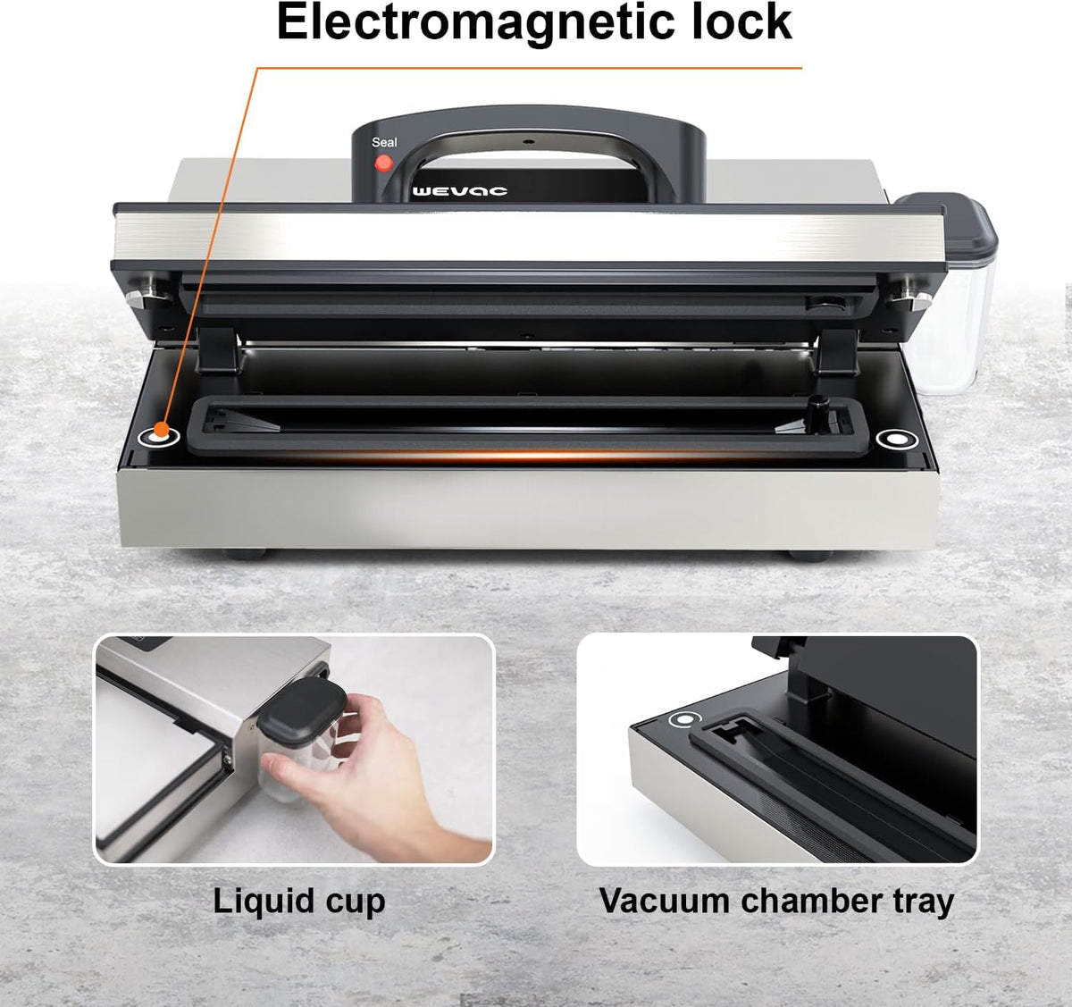 Wevac Vacuümmachine, zuigvermogen 16 liter/min, 30 cm lasnaad, regelbare vacuümsterkte, roestvrij staal, professionele vacuümmachine met vloeistofreservoir voor droge of vochtige levensmiddelen