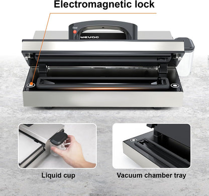 Wevac Vacuümmachine, zuigvermogen 16 liter/min, 30 cm lasnaad, regelbare vacuümsterkte, roestvrij staal, professionele vacuümmachine met vloeistofreservoir voor droge of vochtige levensmiddelen