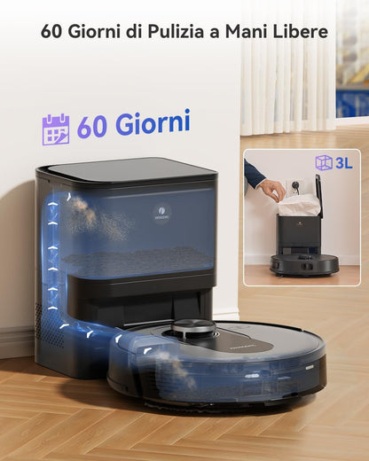 Proscenic Q8 Max Robotstofzuiger met dweilfunctie, 6000 Pa, 200 min stofzuiger, robot met afzuigstation, 3 liter stofzak, intelligente lasernavigatie met 5 kaarten, bediening via app, Alexa, Google