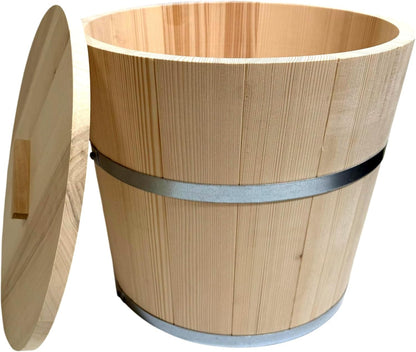 Wooden World – Ecologische Houten Fermentatie-emmer/Vat met 2 Deksel – Voor het Zuren van Kool, Augurken, Opslag of Sauna – Natuurlijk Hout – 25 Liter