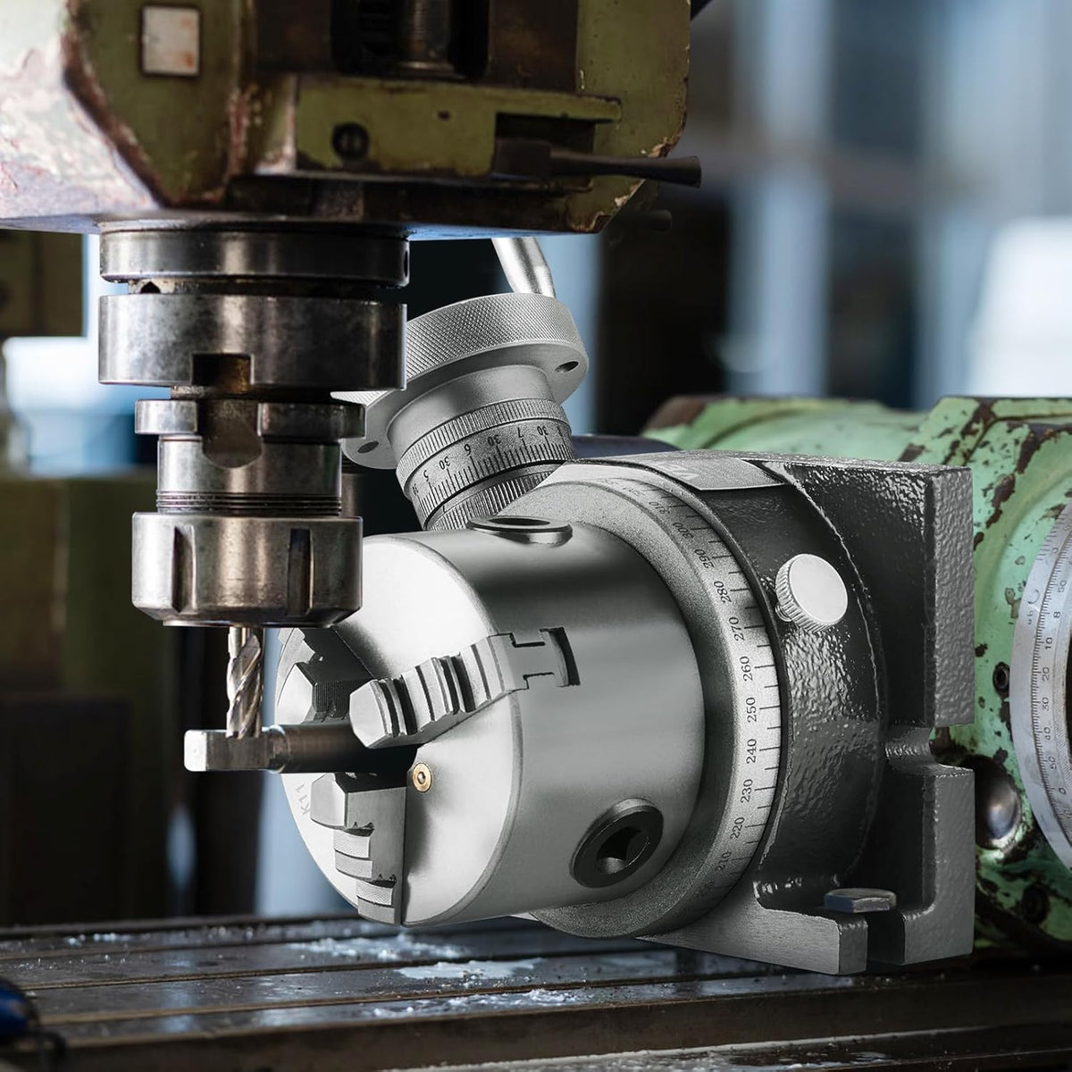 VEVOR Draaitafel voor freesmachines, 4''/ 100 mm, horizontaal verticaal model, precisie-frezen, draaitafel, met 3,1''/80 mm 3-klauwkop M10 T-bouten, voor freestechniek, indexeergereedschap