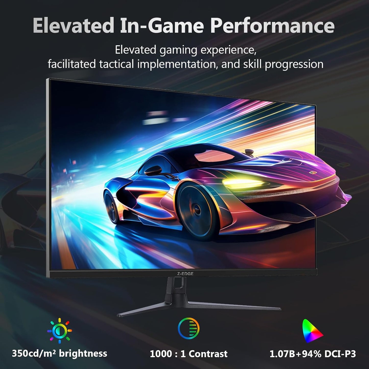 Z-Edge Gaming PC Screen 27" 2K, Fast IPS, 180HZ/165HZ, 2560x1440, 94% DCI-P3, 1ms, FreeSync, 1.07M, Ultra Thin Bezel, Adjustable Tilt Angle, 2xHDMI(144Hz), 2xDP1.4(180Hz), VESA