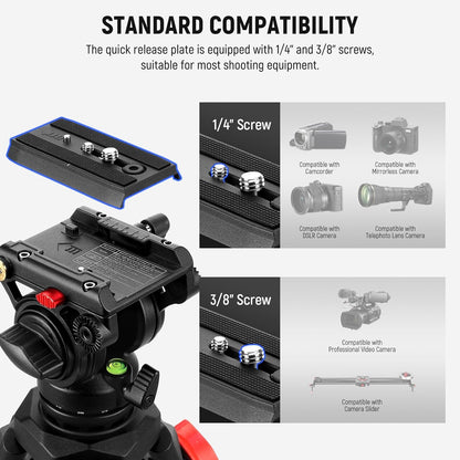 NEEWER Camerastatief met vloeiende kop, robuust, licht, compact, draagbaar, reishouder voor DSLR-camcorder, compatibel met DJI Gimbals, compatibel met Manfrotto QR-platen, max. 13,2 kg, TP73