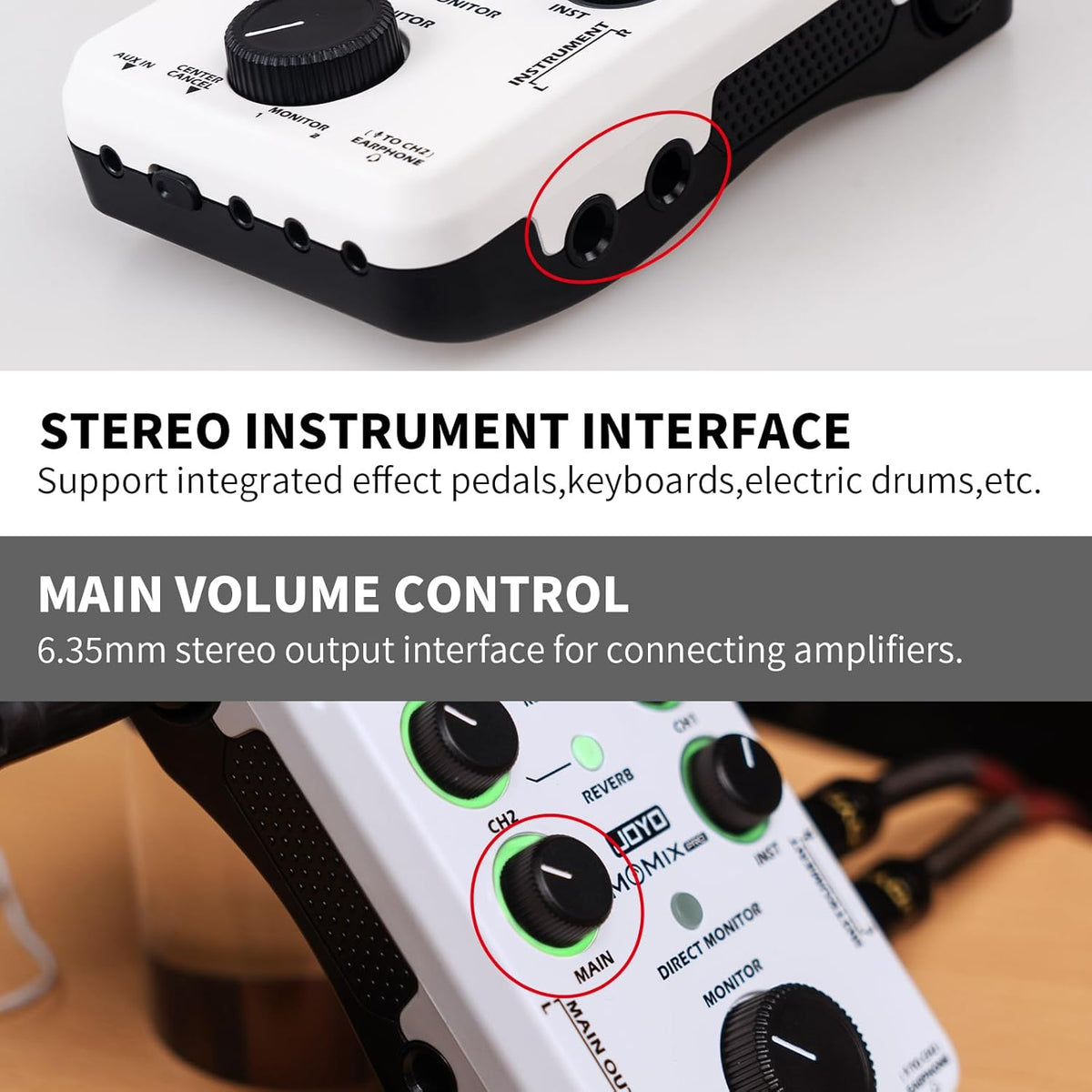 JOYO Audio-mixer, audio-interface, USB, stereo XLR + mixer met 48 V fantoomvoeding voor live streaming-opname, podcasting plug & play (MOMIX PRO)