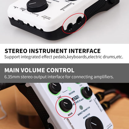 JOYO Audio-mixer, audio-interface, USB, stereo XLR + mixer met 48 V fantoomvoeding voor live streaming-opname, podcasting plug & play (MOMIX PRO)
