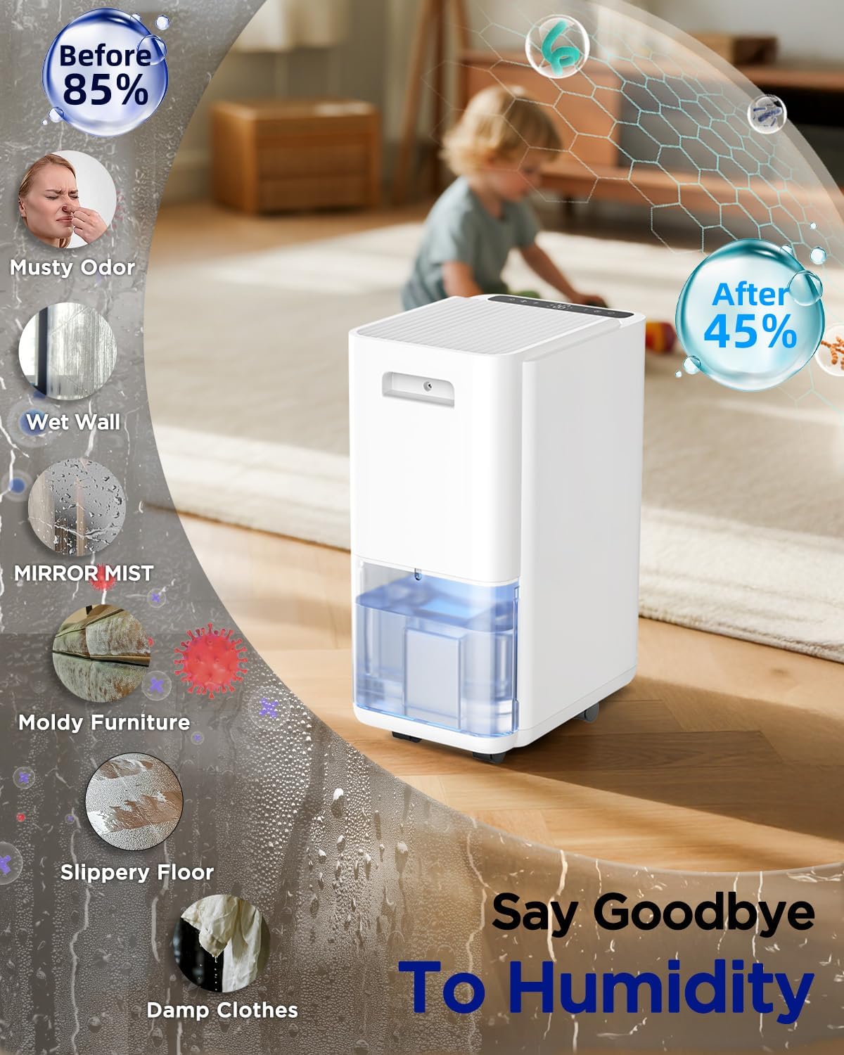 EasyAcc 18L/Dag Luchtontvochtiger met Compressor, Elektrische Ontvochtiger met 4 Modi voor Kledingdrogen, Vochtigheidssensor, 24Uur Timer voor Kelder, Opslagruimte, Wasruimte (35m²)