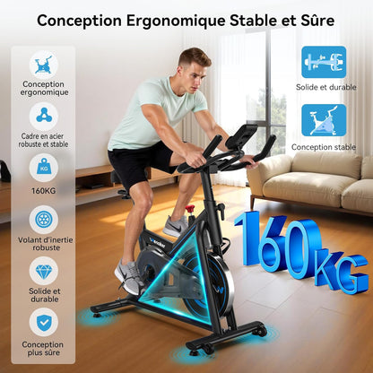Hometrainer – Fitnessfiets – Indoor Bike – Fiets Trainer – Trainingsfiets – Stille Riemaandrijving – Verstelbare Magnetische Weerstand – Comfortabel Zadel – Max. 160 kg – App-Connectiviteit - QUORE