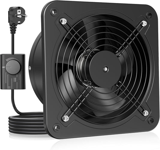 HG Power Afzuigventilator, 250 mm, 1680 m³/uur, badkamer, stil, met terugslagklep, snelheidsregelaar, stopcontact, 74,5 W, industriële ventilatie voor keuken, garage, kelder, kantoor, zwart