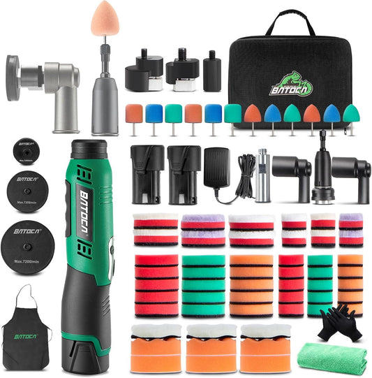 BATOCA S6 Mini Batterij Polijstmachine,DA&RO Polijst machine,Professionele Set voor Detailing en Lakverzorging,12V Auto Polijsten-25mm/50mm/75mm,1000-5000PRM&4200-21000rpm,polijstspons/wolschijf