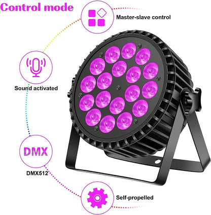 DMX512 Stage Lighting, 200 W, 18 LEDs, Energy Saving Lamp, UV+RGB, Disco Light, 8CH Party Light, Strobe/Sound, Active Mode, Lighting, DJ, Light Effect for Show, Bar, Party, Music Festival - QUORE