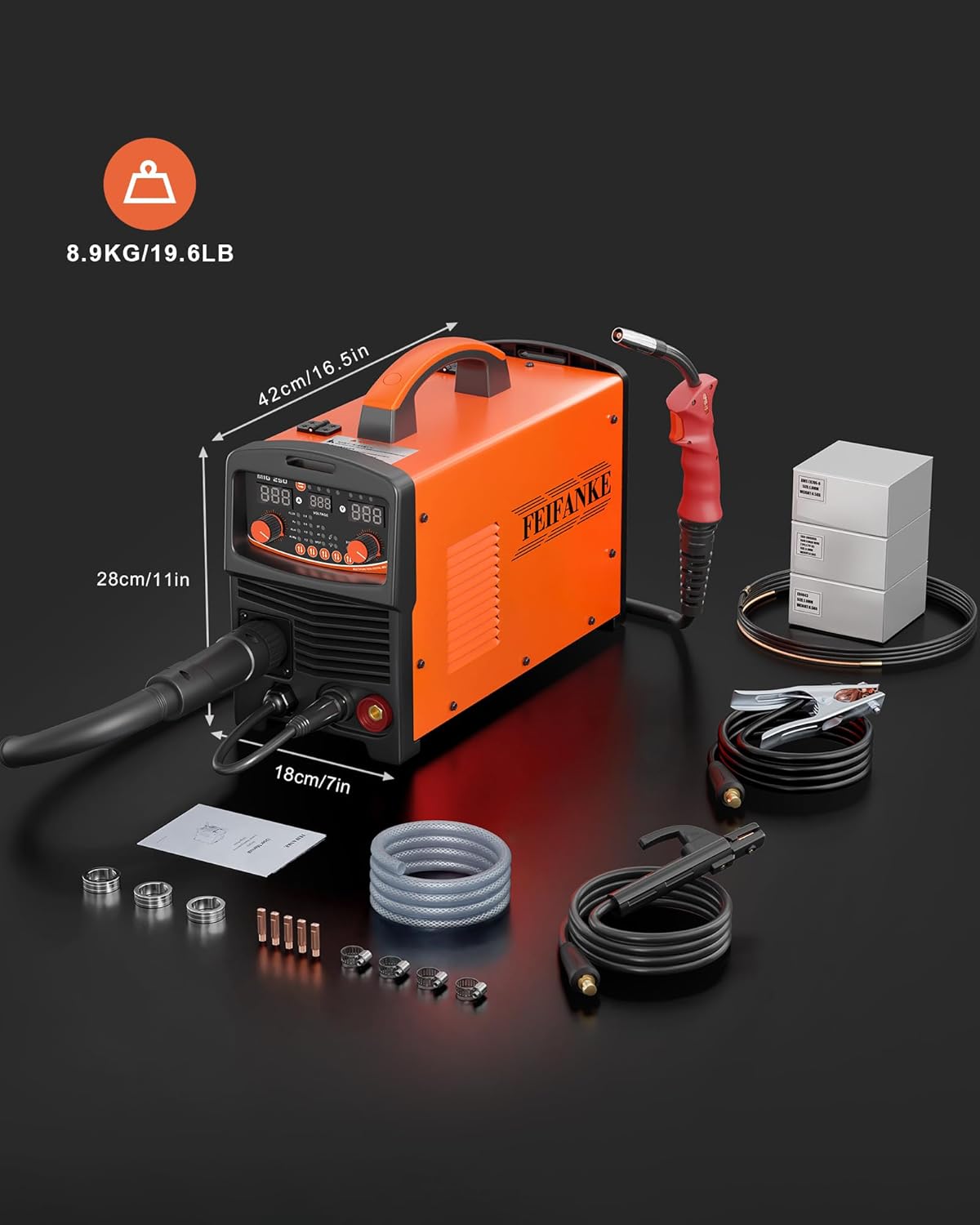 Soldering station filled wire, 250A, 230V, 6-in-1, without gas, MIG/MMA/lift TIG/lWelding point/single pulse IGBT inverter welding machine Mig without gas with fast wire feed gas control - QUORE