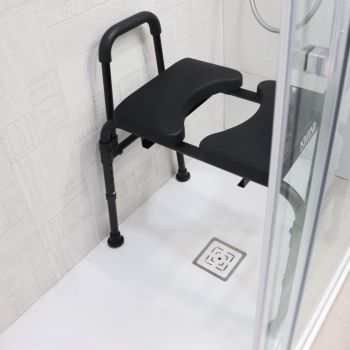 KMINA - Handicap Toiletstoel voor Ouderen met Verstelbare Zitting (180 kg), Stevige Toiletcommode voor Senioren in Hoogte Verstelbaar, 3 in 1 Toiletstoel met Emmer, Toiletcommode - Made in Europe