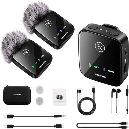 Dual Transmitter Draadloze Lavalier Microfoon met Opbergdoos voor iPhone/Type-C/Camera/Laptop, 2,4 GHz draadloze microfoon met 165 voet stabiele transmissie voor livestream/vlog/interview