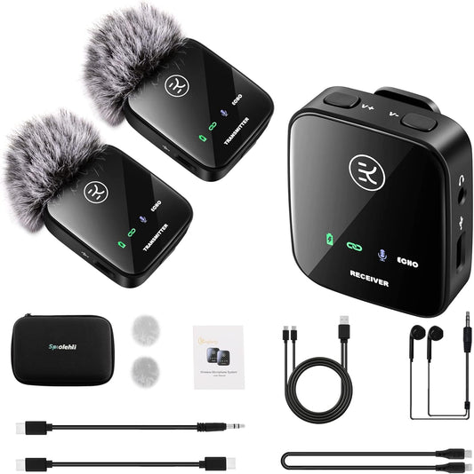 Dual Transmitter Draadloze Lavalier Microfoon met Opbergdoos voor iPhone/Type-C/Camera/Laptop, 2,4 GHz draadloze microfoon met 165 voet stabiele transmissie voor livestream/vlog/interview