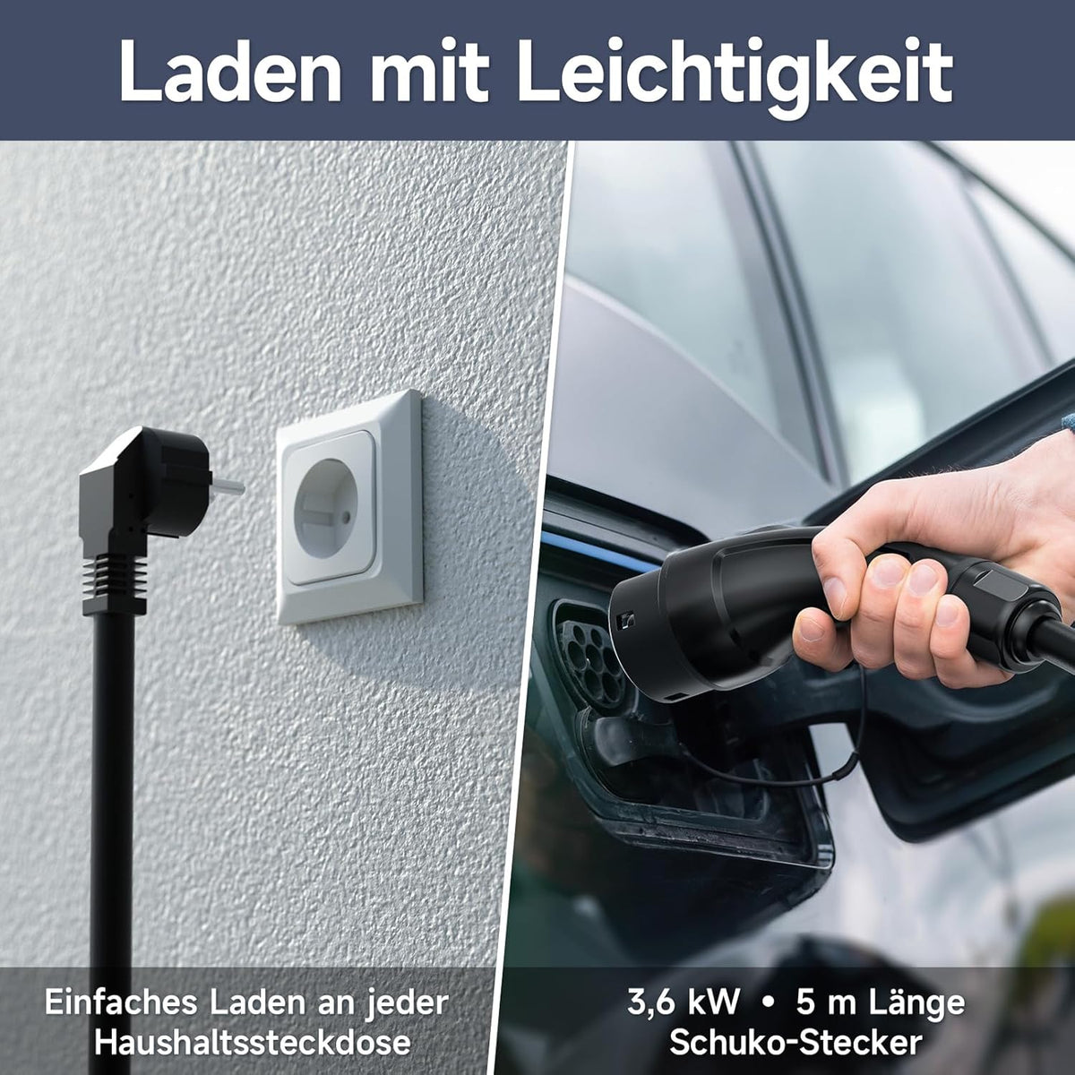 Type 2 oplaadkabel Schuko 3,6kW 5m, 6-16A 1-fase oplaadkabel Type 2, draagbaar EV-oplaadstation met digitale display, EV-oplader tijdfunctie & IP65, voor PHEV & EV IEC 62196-2