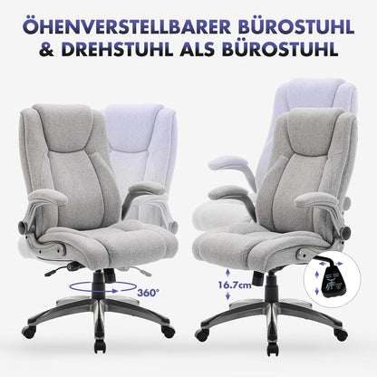 COLAMY Bureaustoel, ergonomisch, directiestoel met hoge rugleuning, ergonomische 360° draaistoel voor kantoor, lederen stoel met verstelbare kantelsluiting, grijs