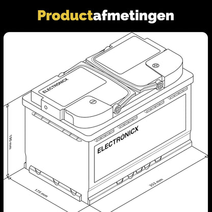 Electronicx AGM boordaccu 120Ah 12V – Deep Cycle Solar Edition – 12V C100 zonne-energie accu met AGM-technologie – 353x175x190mm – onderhoudsvrij – voor camper, boot, fotovoltaïsch 120 Ah