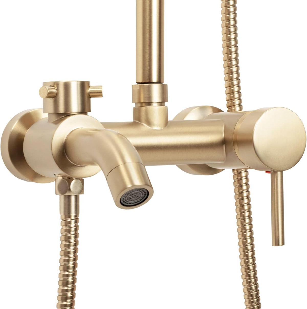 Douchesysteem – Doucheset – Douchekraan – Regendouche – Handdouche – Geborsteld Goud Messing – 20x20 cm Hoofddouche – 150 cm Handdoucheslang