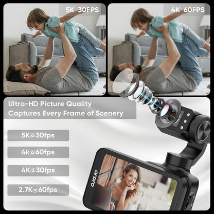 ORDRO M5 handheld set met 3-assige stabilisatie, draagbare wifi-vlogcamera met IR-nachtzicht, 120° groothoek en gezichtsherkenning voor YouTube