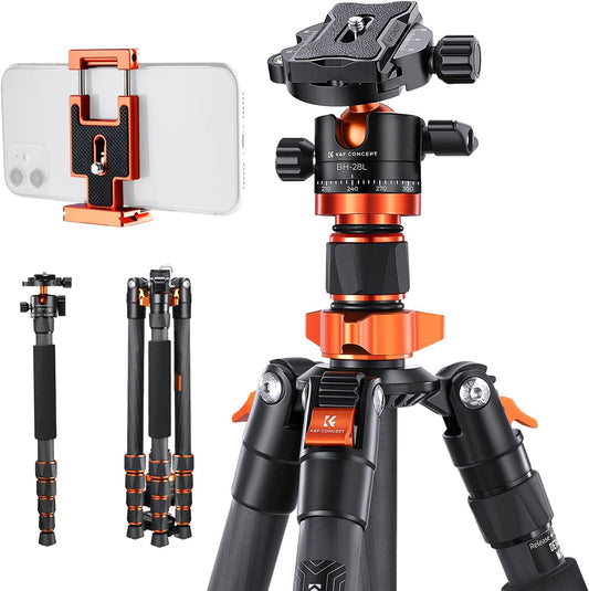 K&F Concept Carbon Monopod Camera Statief 172cm, Professioneel Compact Statief voor DSLR D255C4, met Metalen Kogelkop met Inclusief Draagtas Max:10kg (SA255C1)