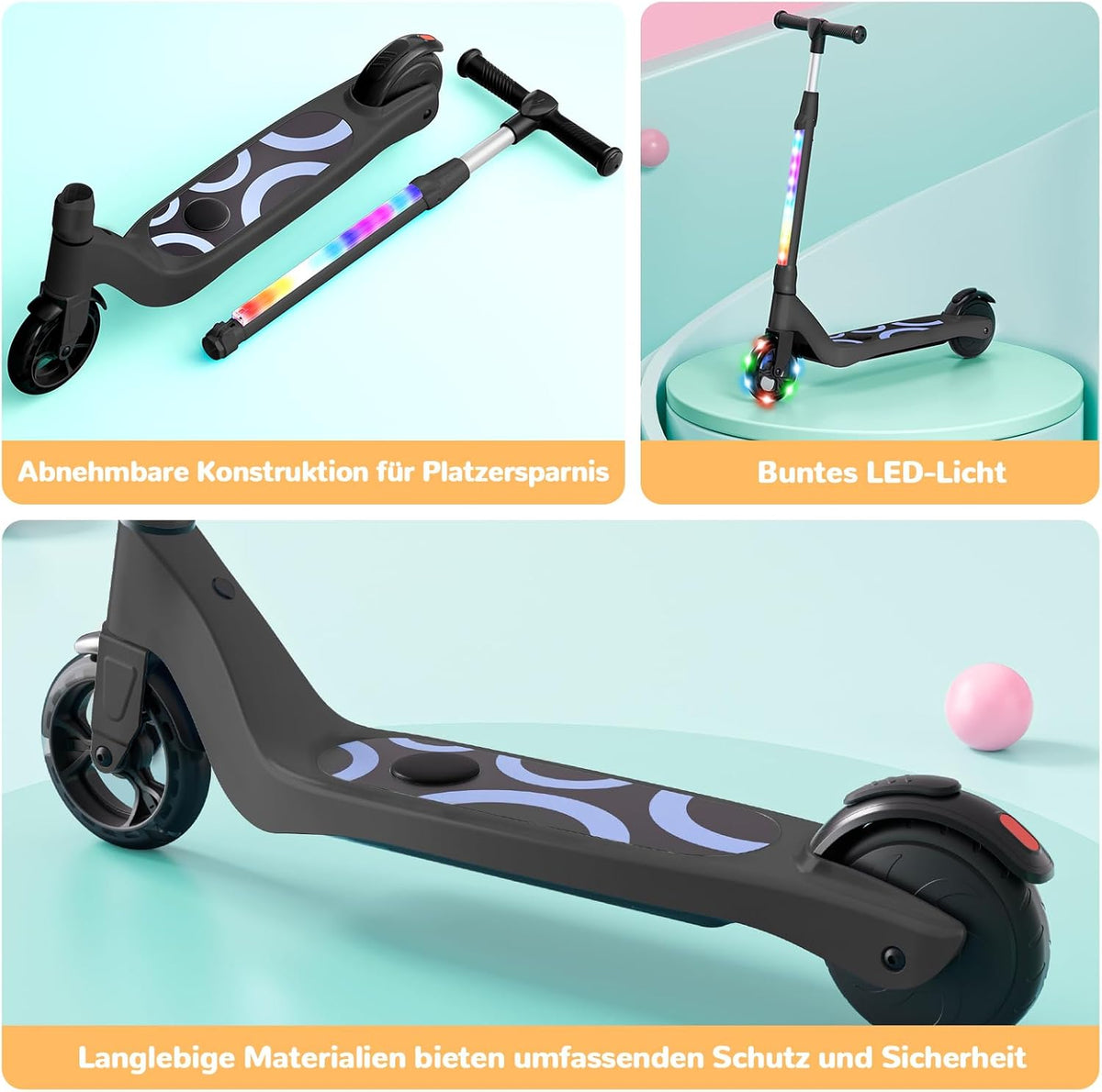 SISIGAD E-step voor kinderen van 6 tot 10 jaar, met knipperende ledlampen en 3 instelbare hoogtes, 45 W motor max. 10 km/u, maximale belasting 70 kg