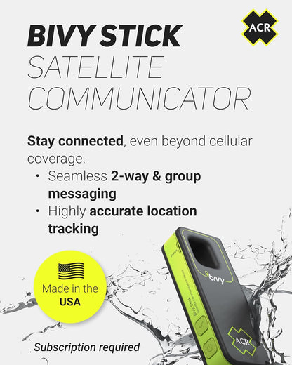 ACR Bivy Stick Satellite Communicator - Wereldwijde tweerichtings-tekstberichten, GPS-tracking, kaarten en navigatie, nood-SOS, weerberichten en locatie delen, compatibele app