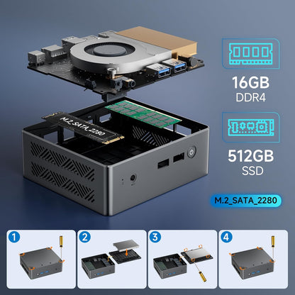 BMAX Mini PC Intel N97 (tot 3,6 GHz) 16 GB DDR4 RAM 512 GB M.2 SSD Win 11 Pro Mini Desktop B4Pro Mini PC Sobremesa HDMI/WiFi 5/BT4.2/USB3.2 Dual Display Tower PC met VESA voor School/Kantoor.