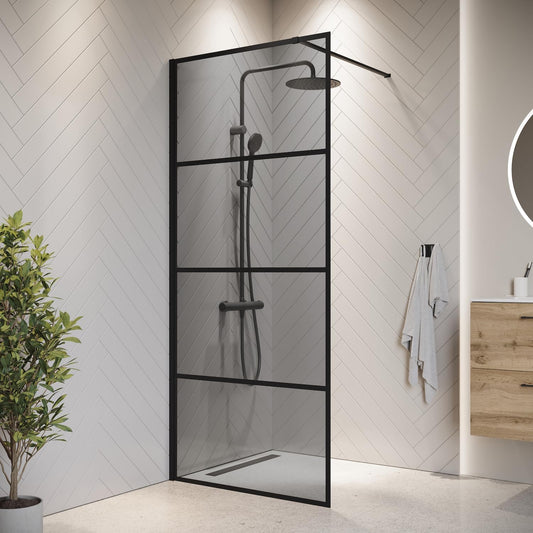 Douchewand – Doucheafscheiding – Douchepaneel – Inloopdouche Wand – Zwart Aluminium Profiel – 90 x 200 cm – 8 mm Gehard Veiligheidsglas – Nano Coating Tegen Kalk